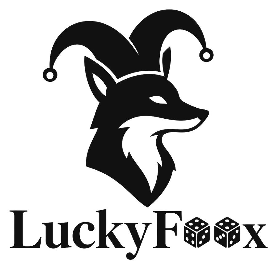 Logotipo de LuckyFoox: un zorro con gorro de bufón y dos dados
